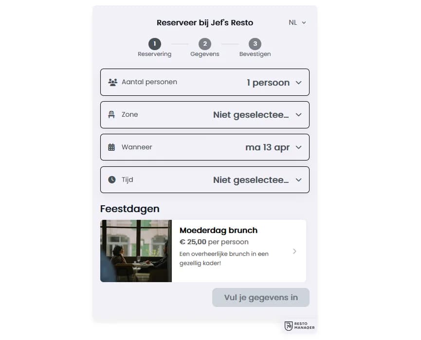 Menu's vooraf presenteren of aanbetalingen vragen